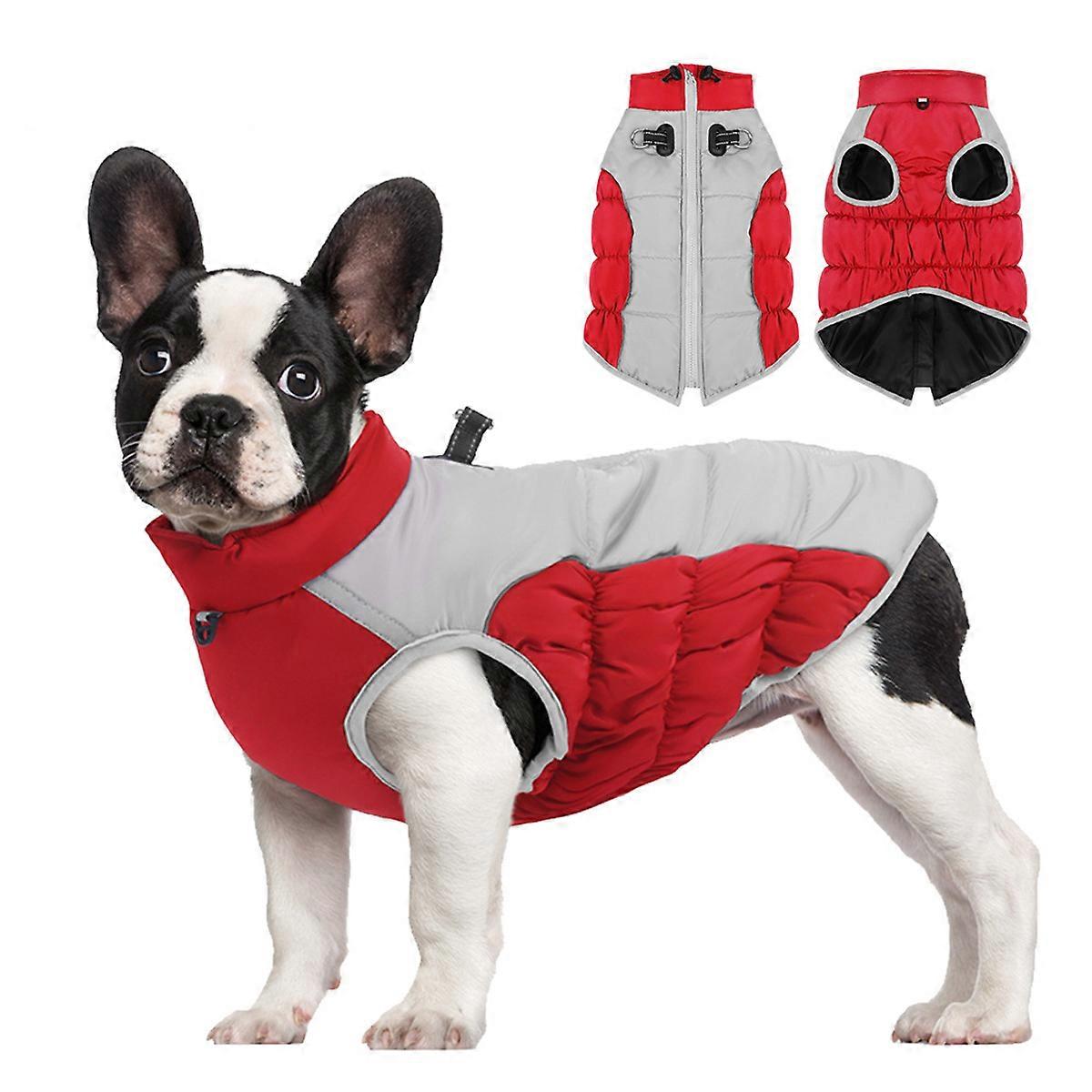 Warm Winter Dog Jacket with Built-in Harness, Waterproof Windproof Reflective Fleece Vest with Zipper for Medium Dogs