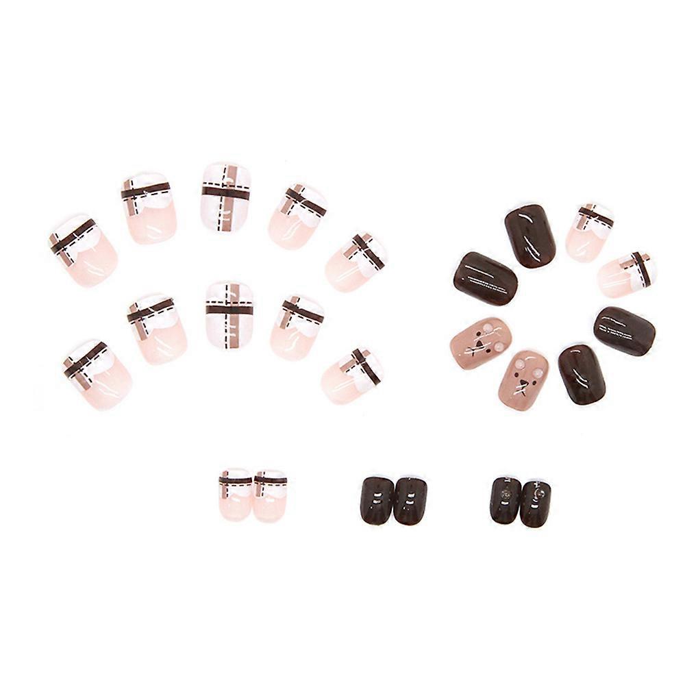 24pcs Short False Nail Cute s Pattern Nail with Adhesive Tabs