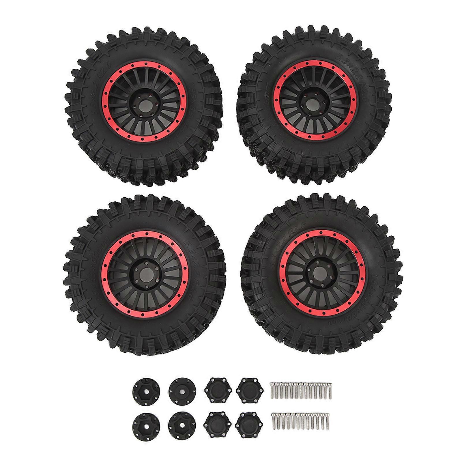 4 PCS 2.6in RC Crawler Tires With Aluminium Alloy Wheel Rim Excellent Grip RC Crawling Climbing Tyres for RBX10 for SCX10 Red