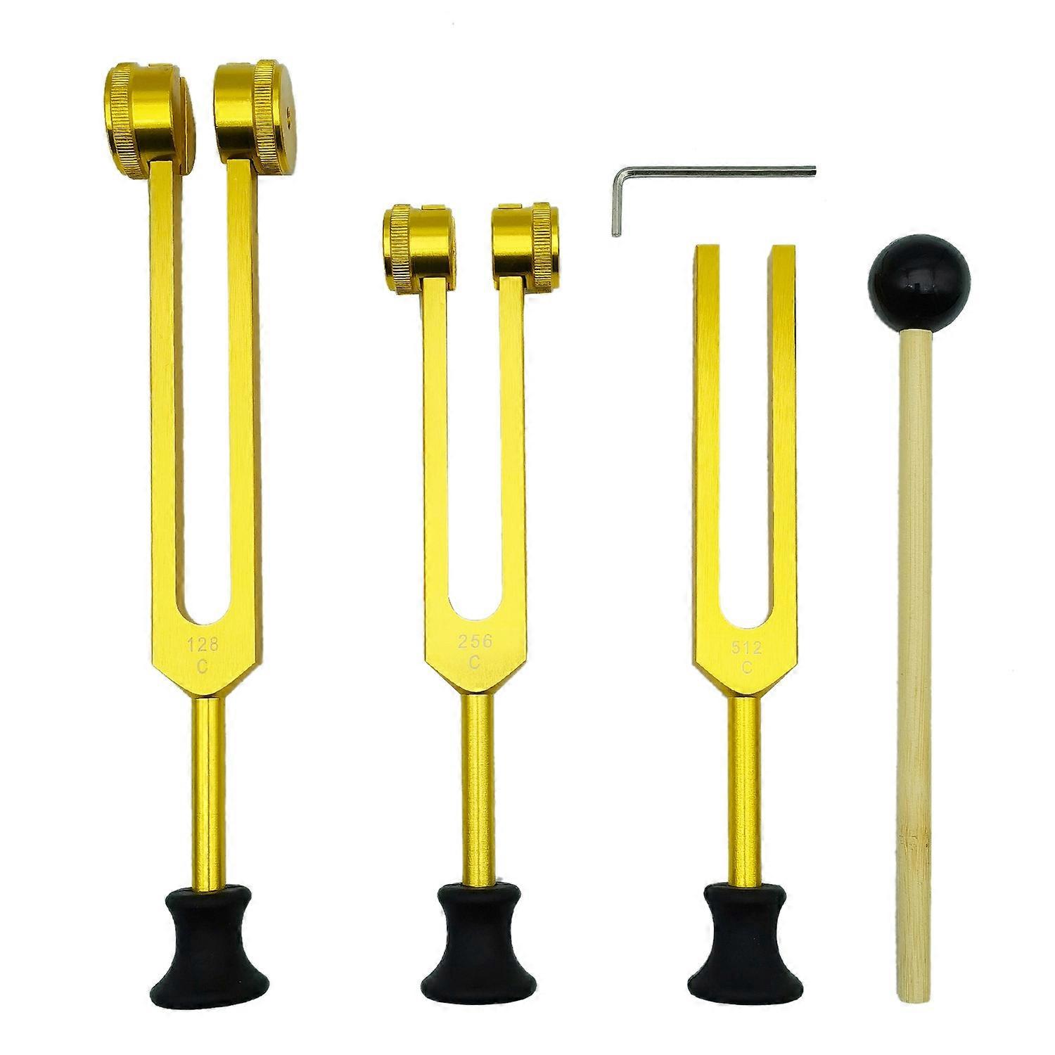 4 Pack Tuning Fork Set(128Hz, 256Hz, 512Hz) with Base,Gold