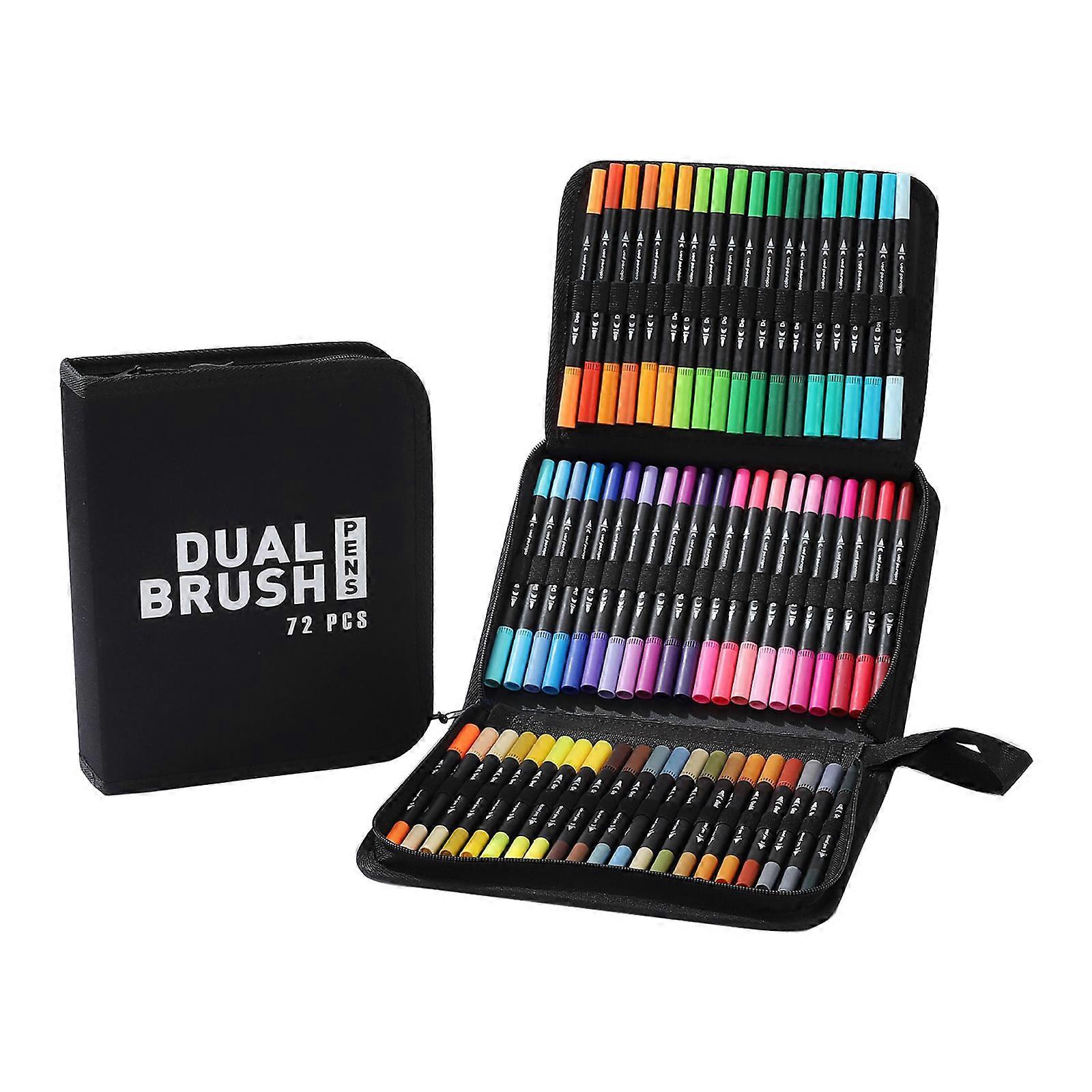 60/72 Color Acrylic Paint Pen with Zippered Storage Case, Double End Marker Pen Brush Tip Fine Tip for Planner Diary