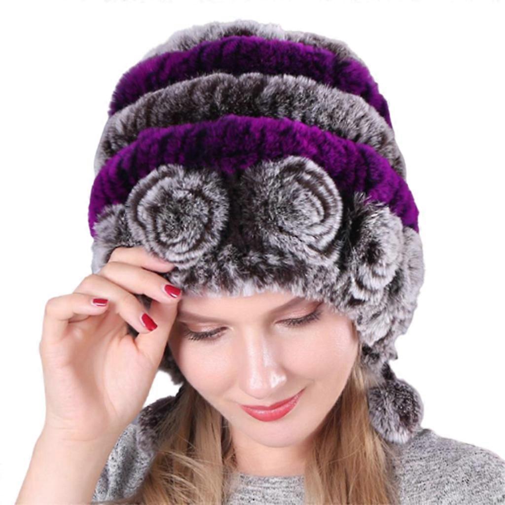 Round Woolen Hat Warm Thick Fur Rex Rabbit Fur Hat Winter Hat Woven Ladies Hat Stretch Handmade for Head Neck Face Warme 8