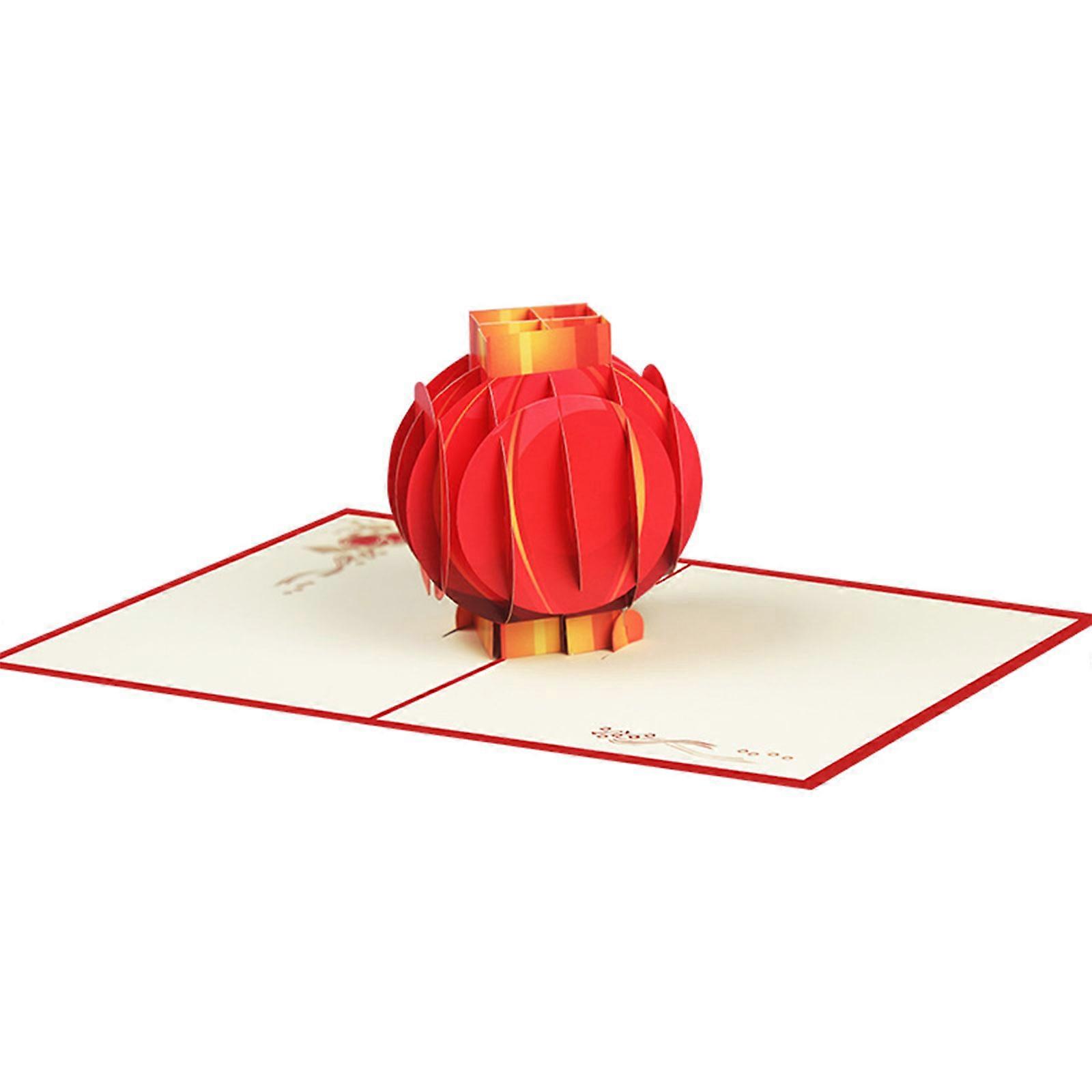 3D Pop-Up Card Red Lantern Greeting Card Chinese New Year Decoration Handmade Postcard Gift Cards with Envelope Set