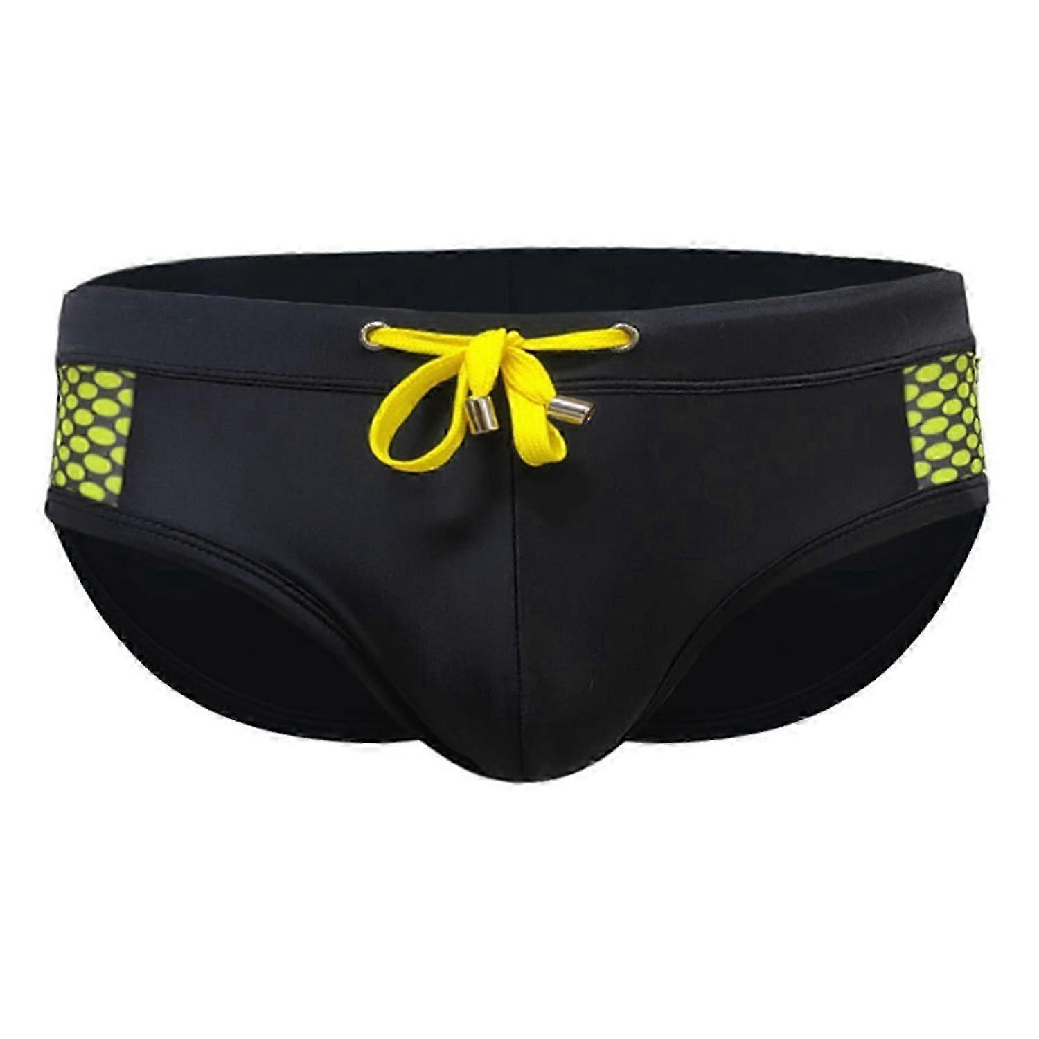 Men Summer Swim Briefs Low-rise Drawstring Sexy Swimming Briefs Dot Stitching Print Swimming Trunks-yvan