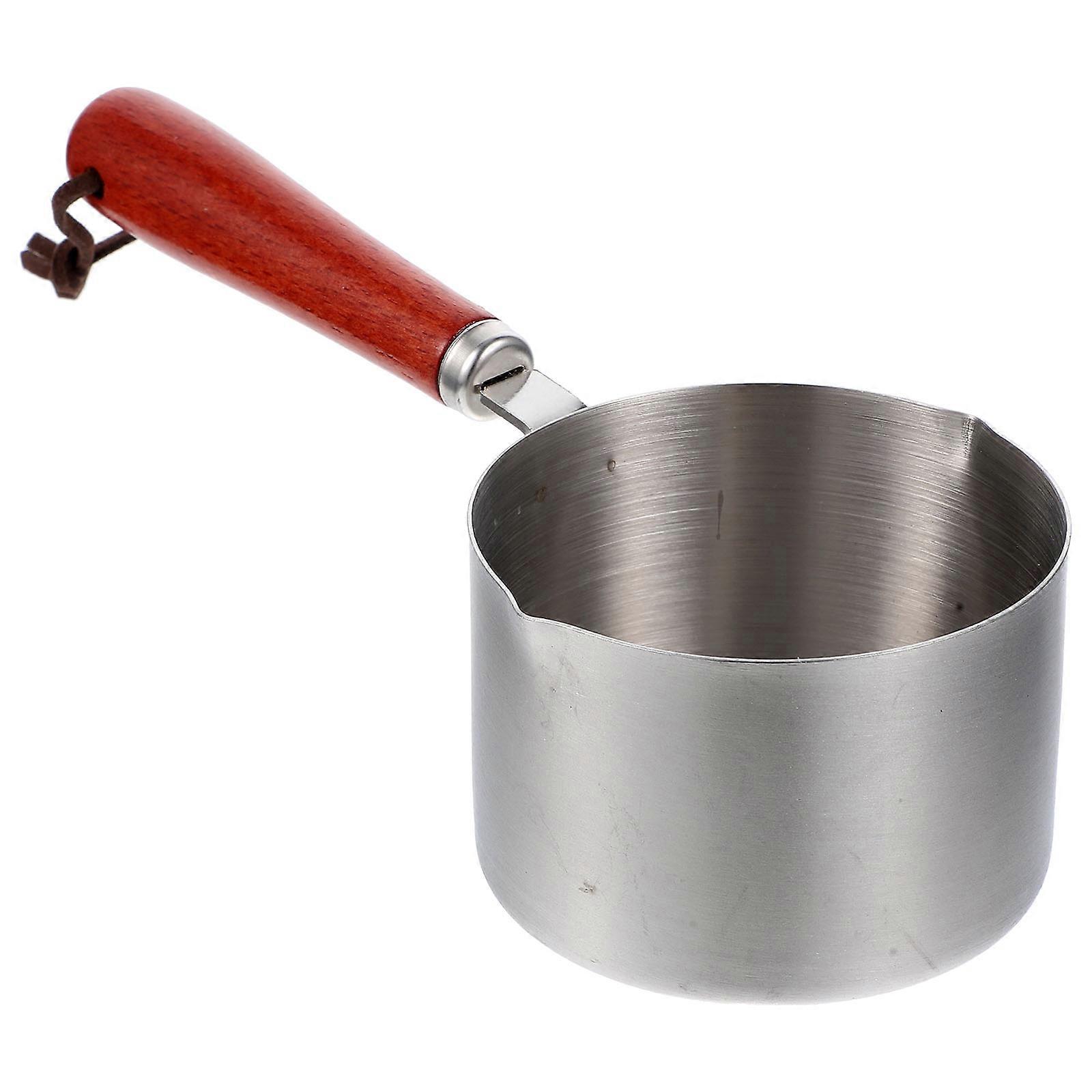 Stainless Steel Sauce Pot with Wooden Handle, Pour Spout, Heat Resistant Design for Melting Butter, Oil, and Milk Cooking