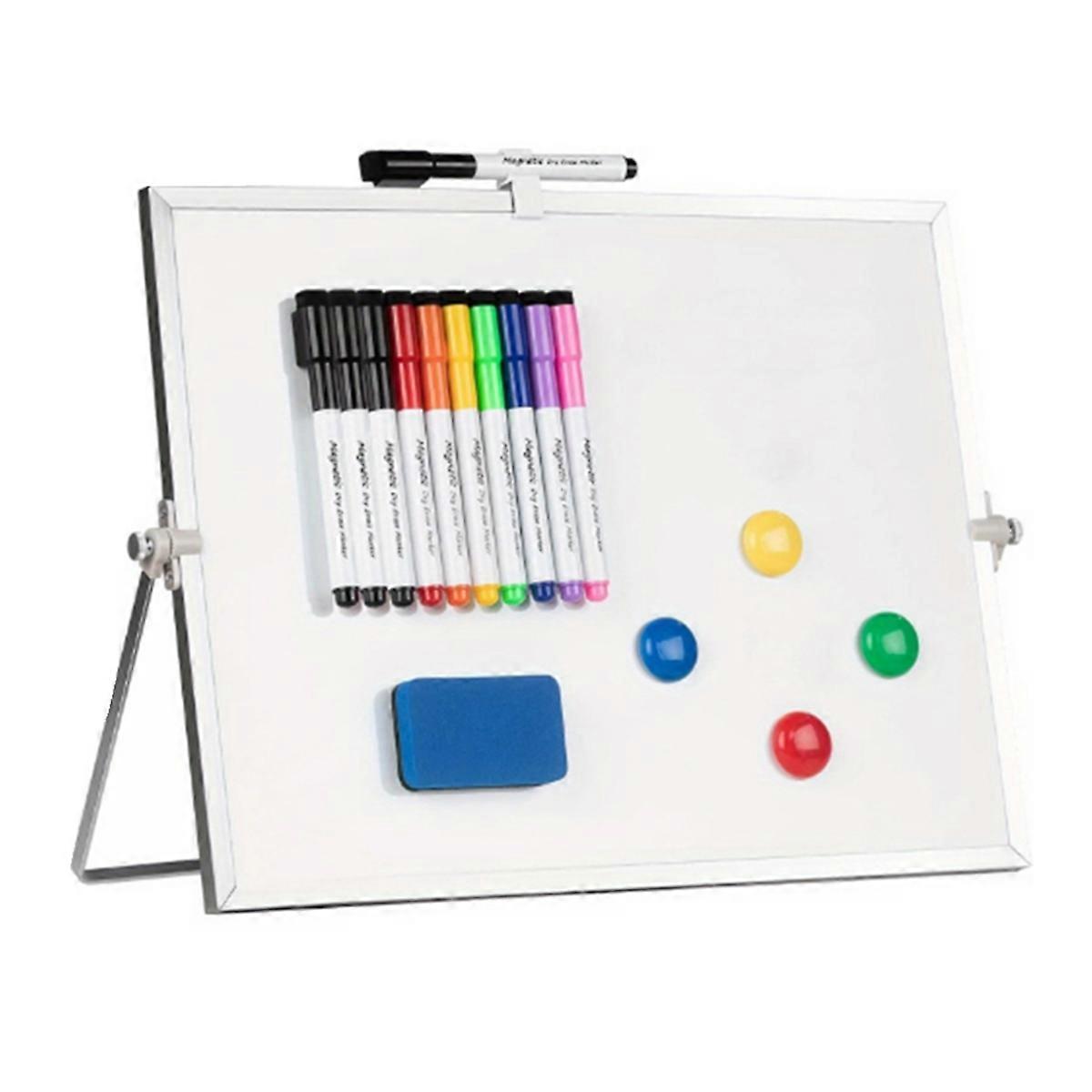 Dry Erase White Board Double-Sided 16in X 12in Hanging,11 Pens,4 Magnets,1 Eraser Portable Writing,