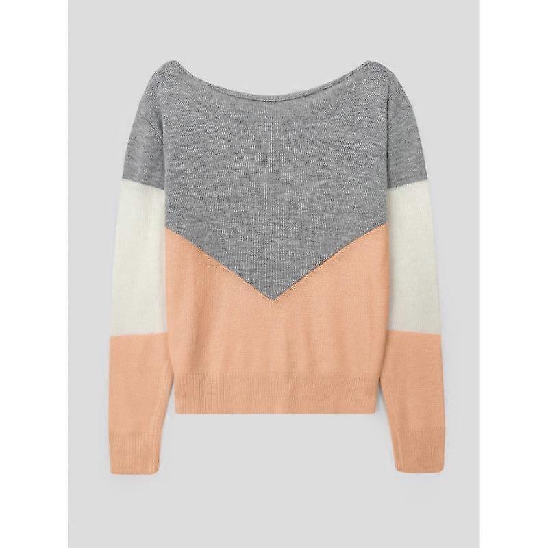 Patchwork Color Collision Hollow Round Neck Pullover Long Sleeve Knit Sweater