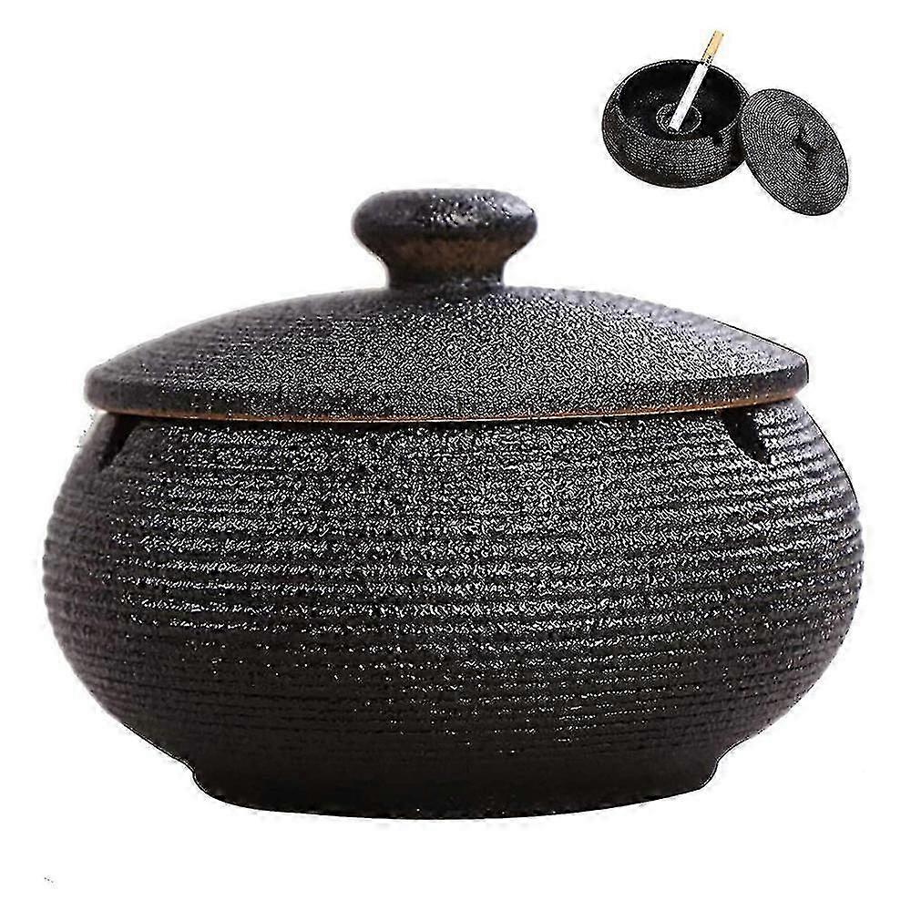 Cigarette-Friendly Windproof Ceramic Ashtray with Lids for Indoor