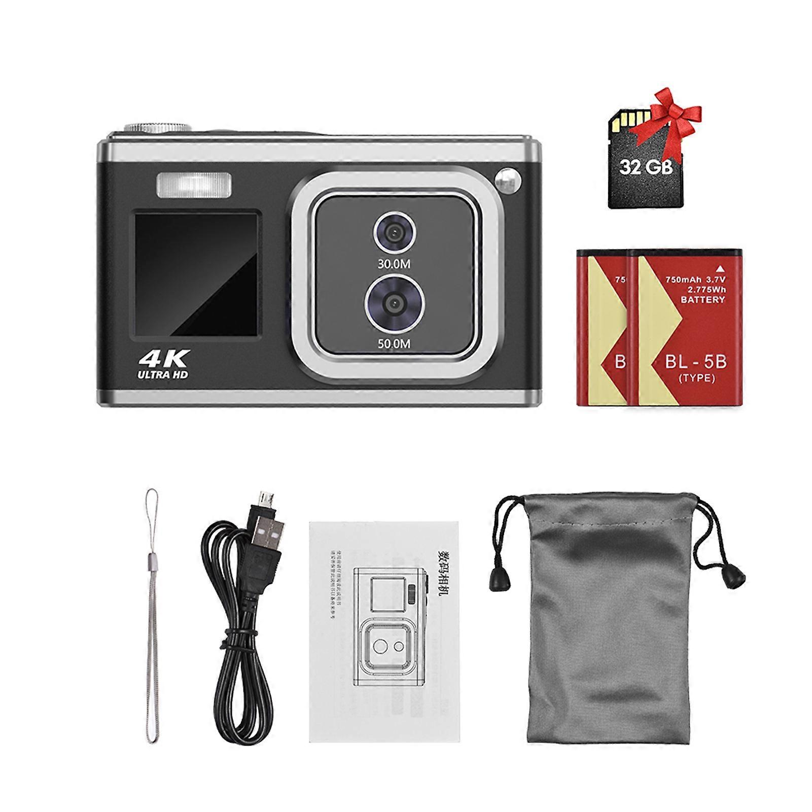50MP 4K Compact Camera - 16X Zoom, Dual IPS Screens, Autofocus, Perfect Gift Bundle