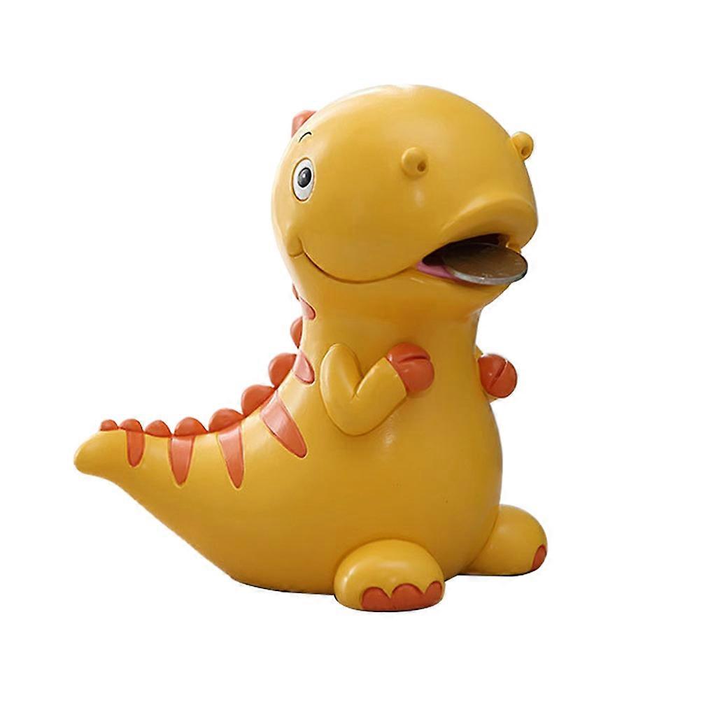 Kids Money Boxes Cartoon Dinosaur Piggy Bank Resin Coin Storage Container Home Desktop Decoration Orange Small Size 1Pcs