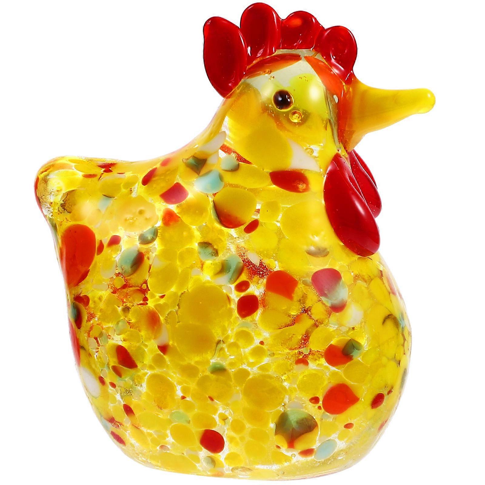 Glass Simulated Chicken Figurine Desktop Ornament for Home Office   Adorable Hen Statue with Vivid Patterns, Random Styles, Stylish Decor for Friends