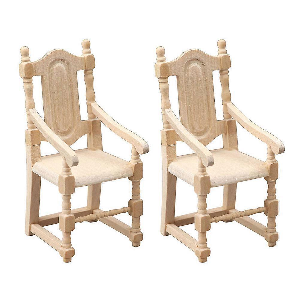 Dollhouse Miniature Armchair Desktop Mini Furniture Wooden Material Mini House Furniture Set 2Pcs