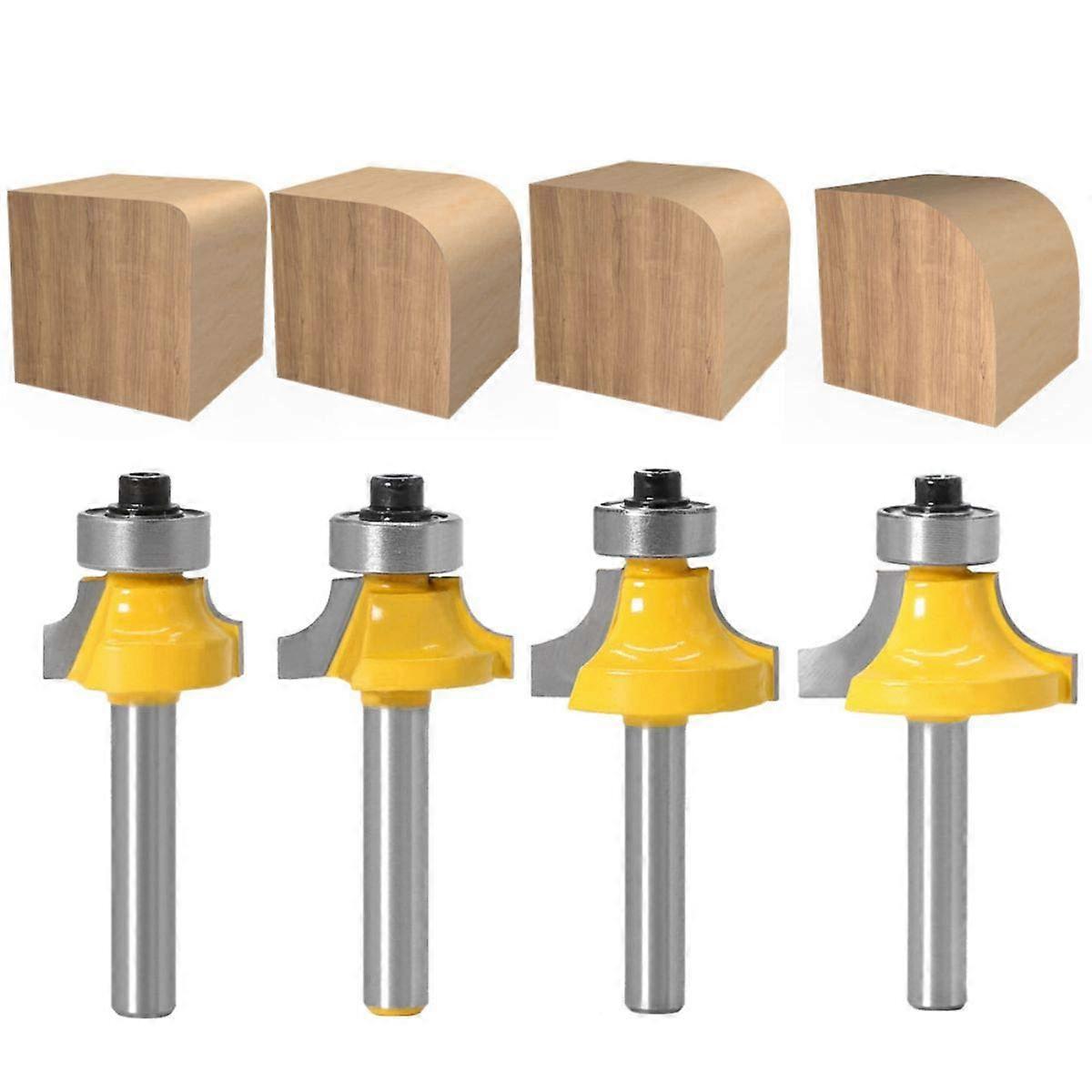 Round-Over Milling Cutter Bits, 6 mm Shank, 4-Piece Tungsten Carbide Rounding Cutter Set for Woodworking