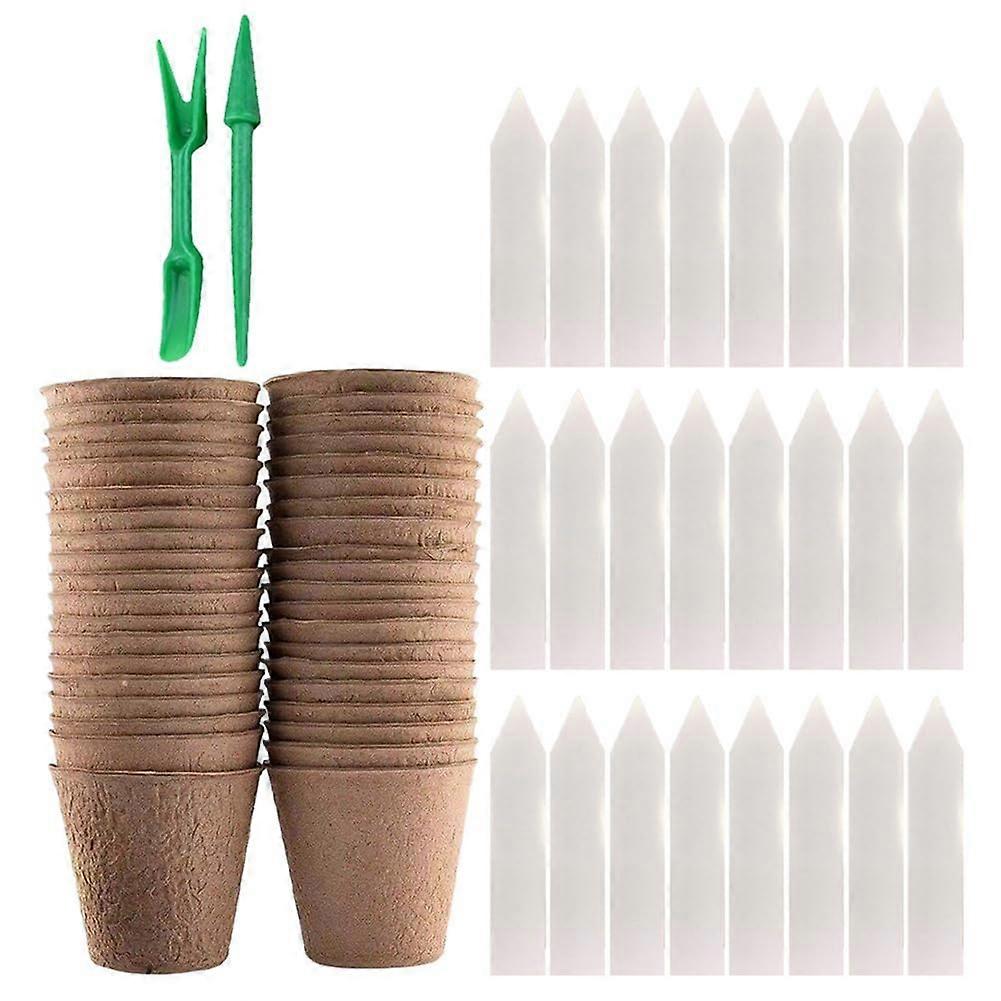 50 Pack 3.15 Pots with 50 Plant Labels, Germination Pots for Outdoor Garden, Biodegradable Propagation Pots Sets Ref: 2059