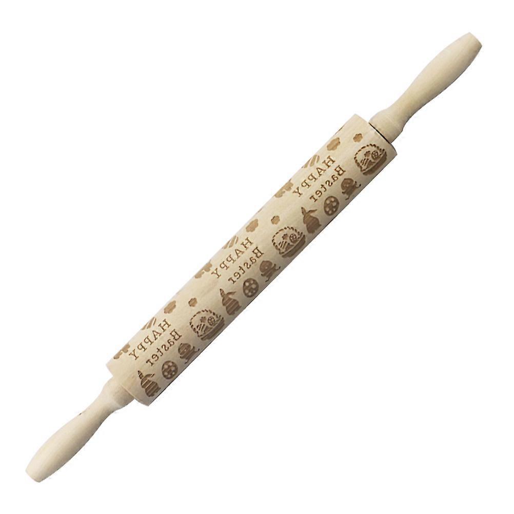 Bunny Rolling Pin Wood Dough Pastry Roller Easter Baking Home Use Long Style Beige 43*4CM 1PC