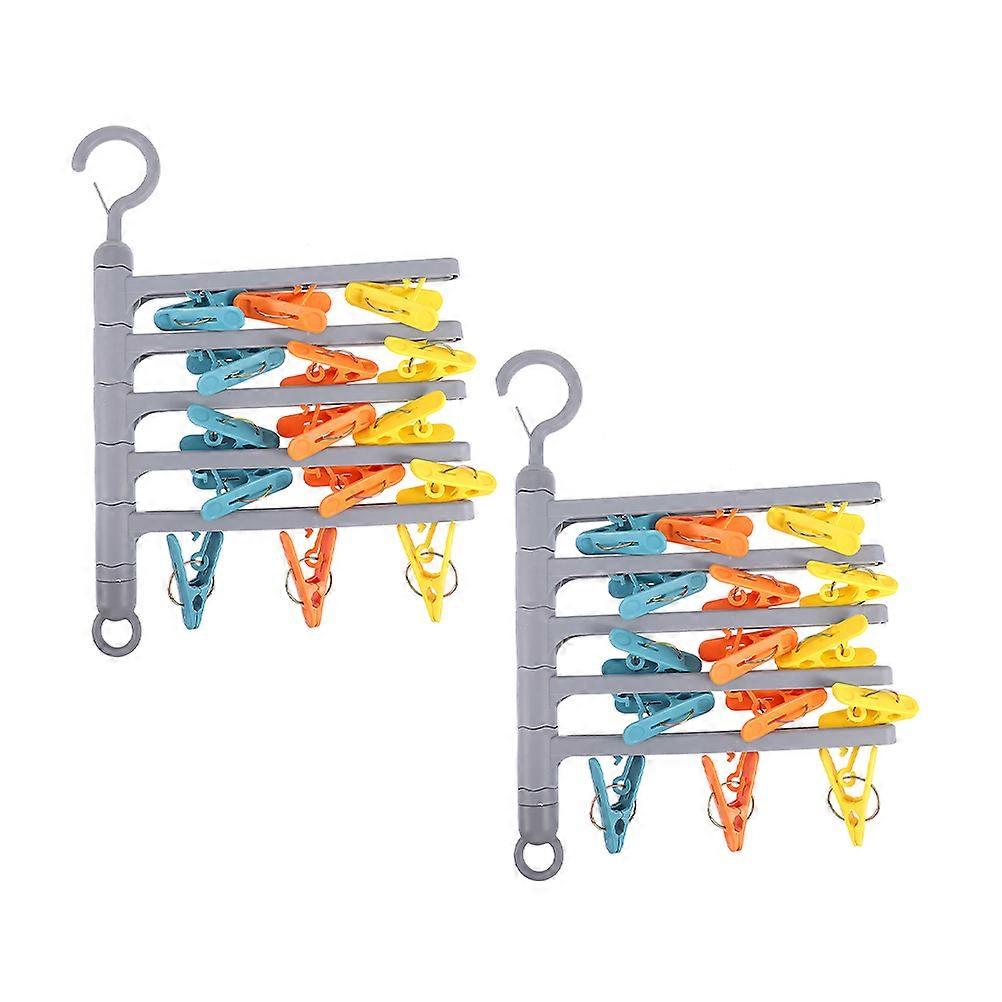 Laundry Hooks Clip Household Laundry Drying Rack Rotatable Folding Windproof For Balcony Use 43X43X34CM 2Pcs