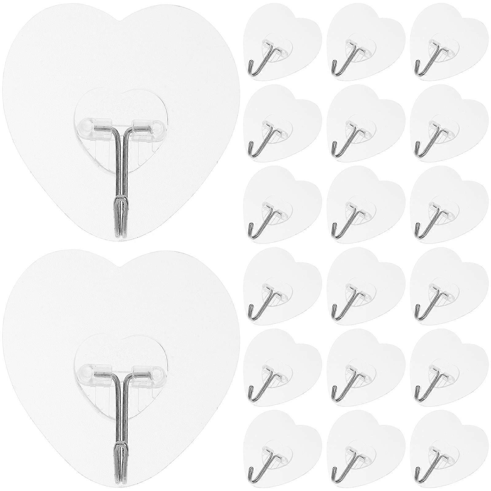 Flat Stick On Hooks Heart Shaped Strong Loadbearing No Trace Wall Mounting Versatile Usage Home Kitchen Bathroom Transparent 20Pcs