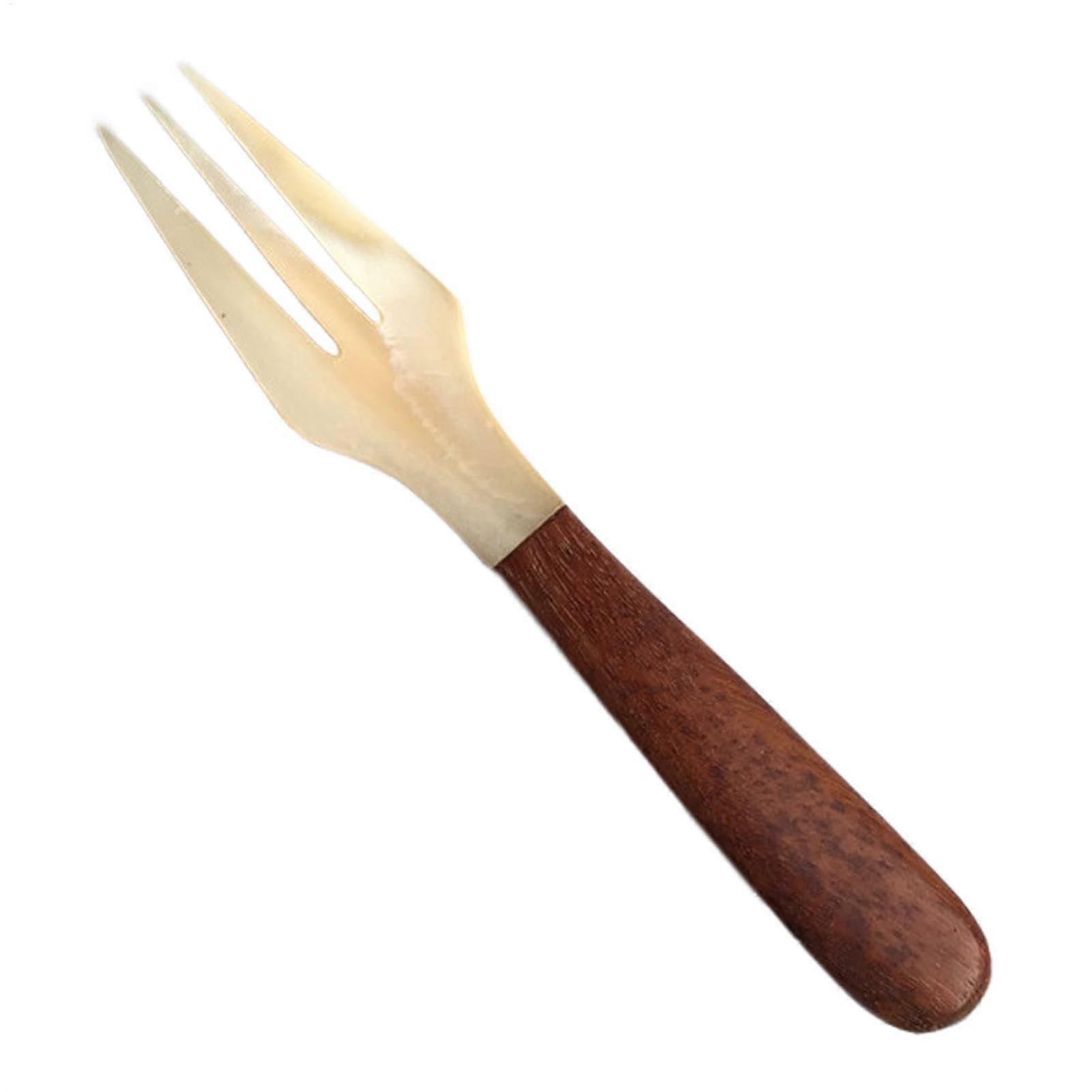 Caviar Spoon – Mother-of-Pearl Caviar Spoon with Wooden Handle, Natural Shell Spoon, Fruit Cake Fork for Coffee and Serving