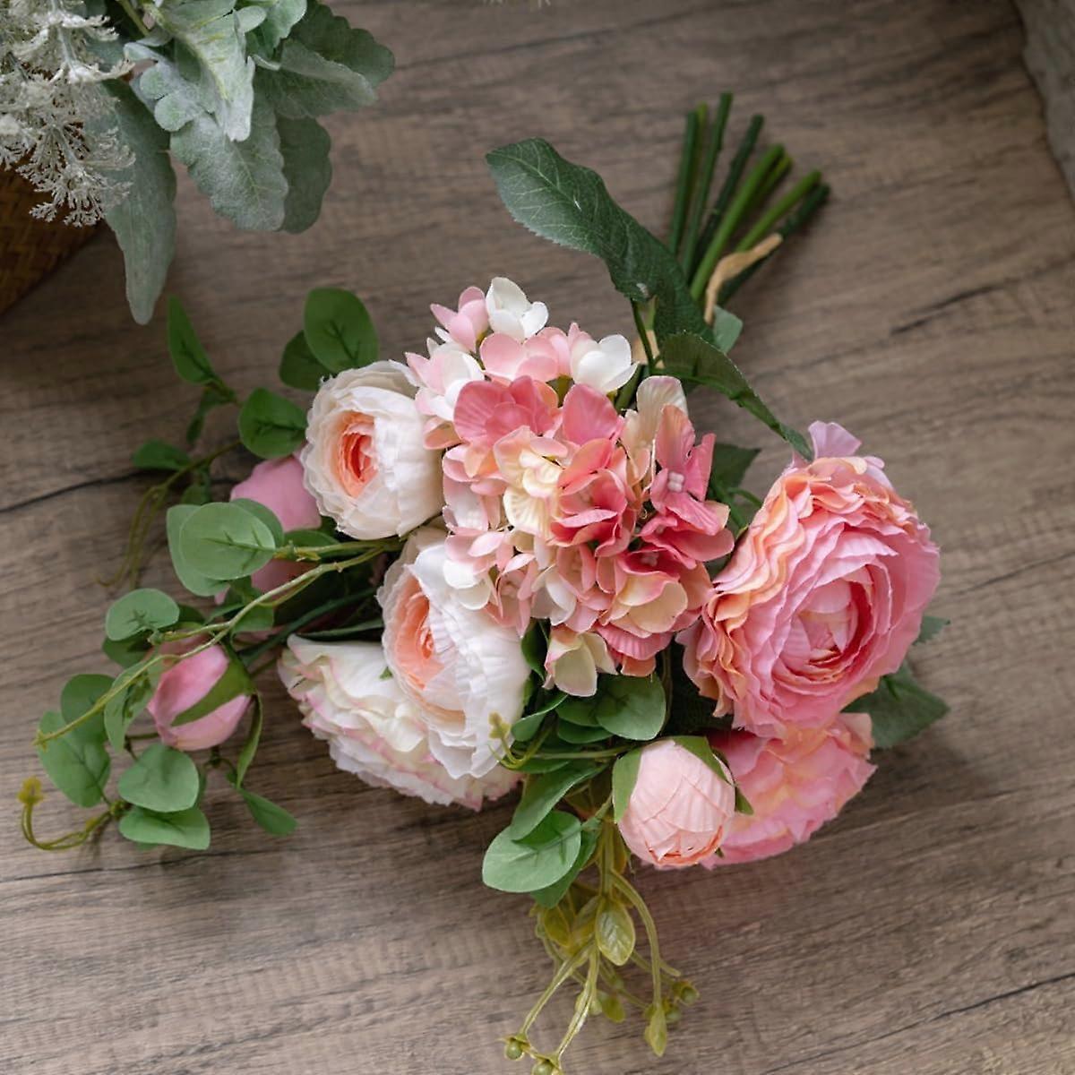 Artificial Flower Bouquet Ranunculus Hydrangea Peony Silk Flower Arrangements