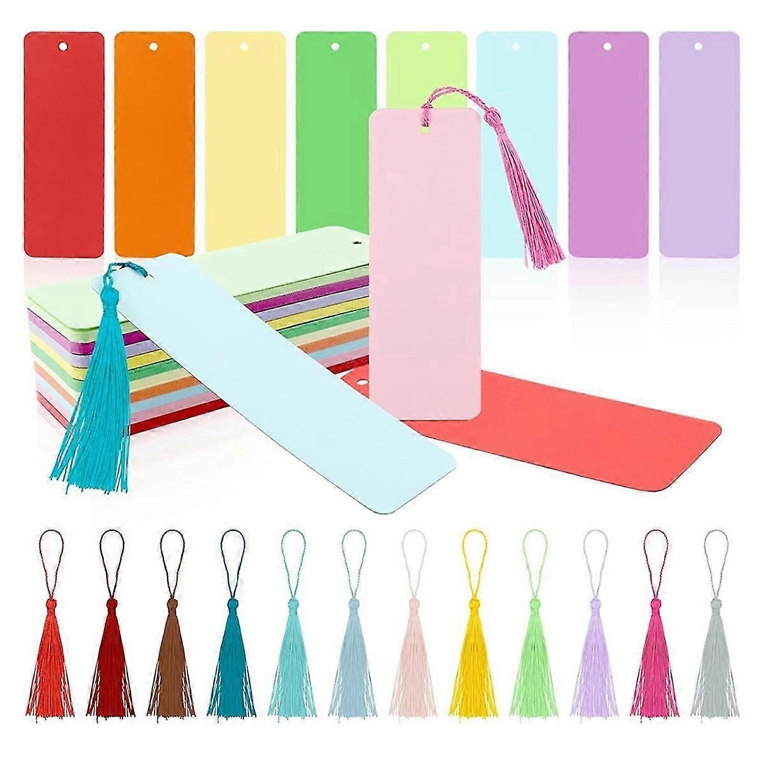 100 Pack Blank Color Bookmarks Cardstock with 100 Pcs Colorful Tassels, Craft DIY Paper Bookmarks fo