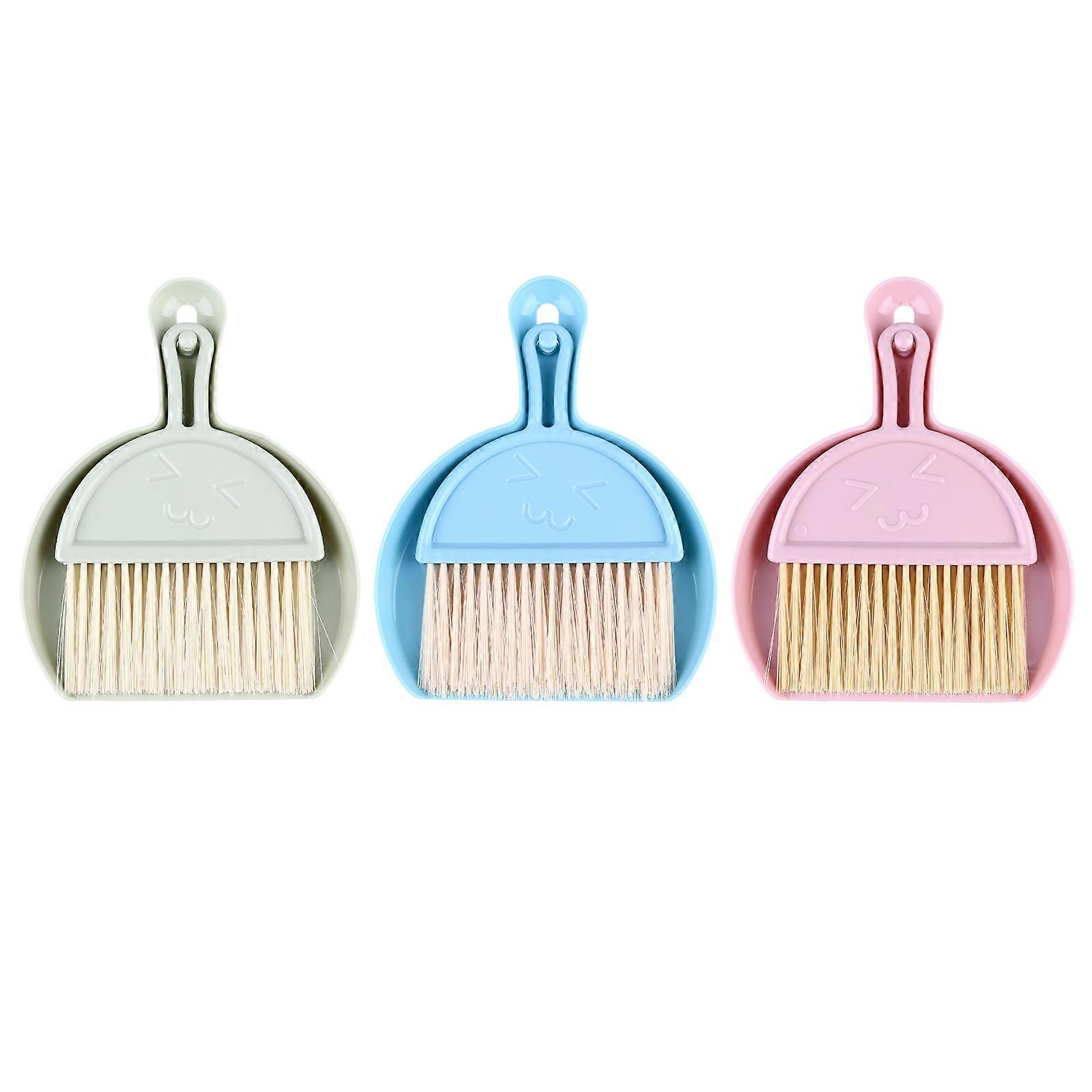 Portable Mini Broom Desktop Cleaning Set Blue Cleaning Dust Hair Paper Dust 3 Sets