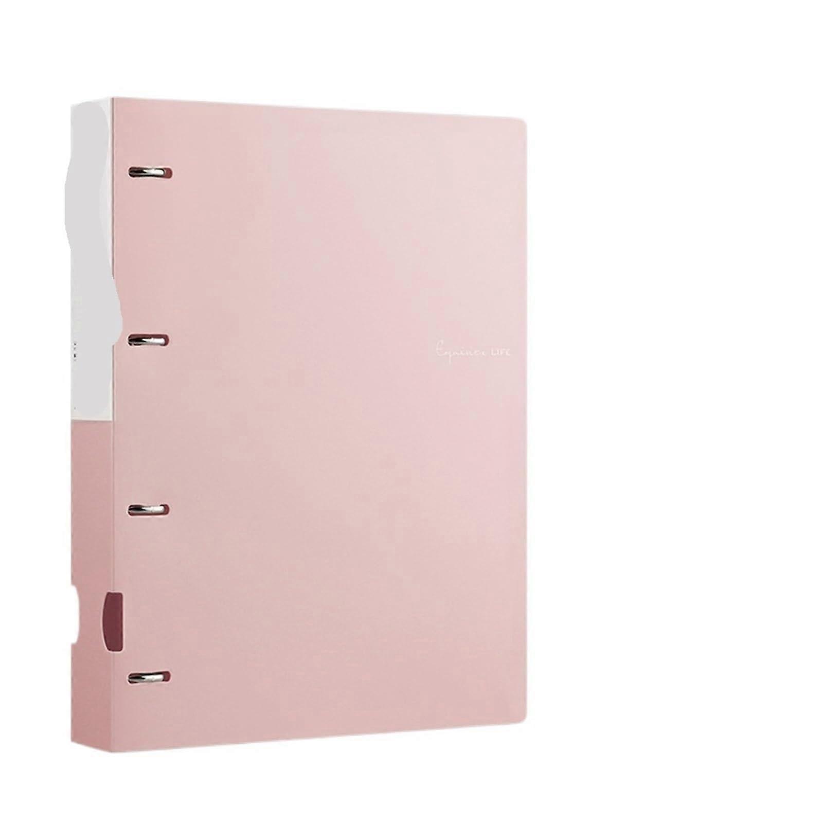 A4 Briefcase with 4 Holes Folders Document Organizer Display Book for Office School Supplies Pink