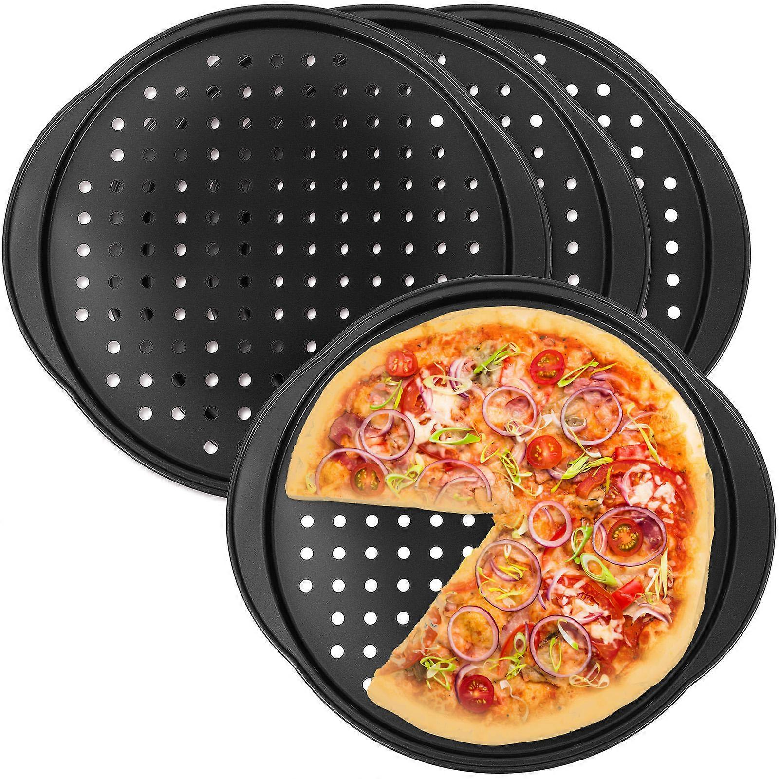 Plaque à pizza en acier au carbone, ustensiles de cuisson pour particuliers, plaque à pizza perforée, lot de 4