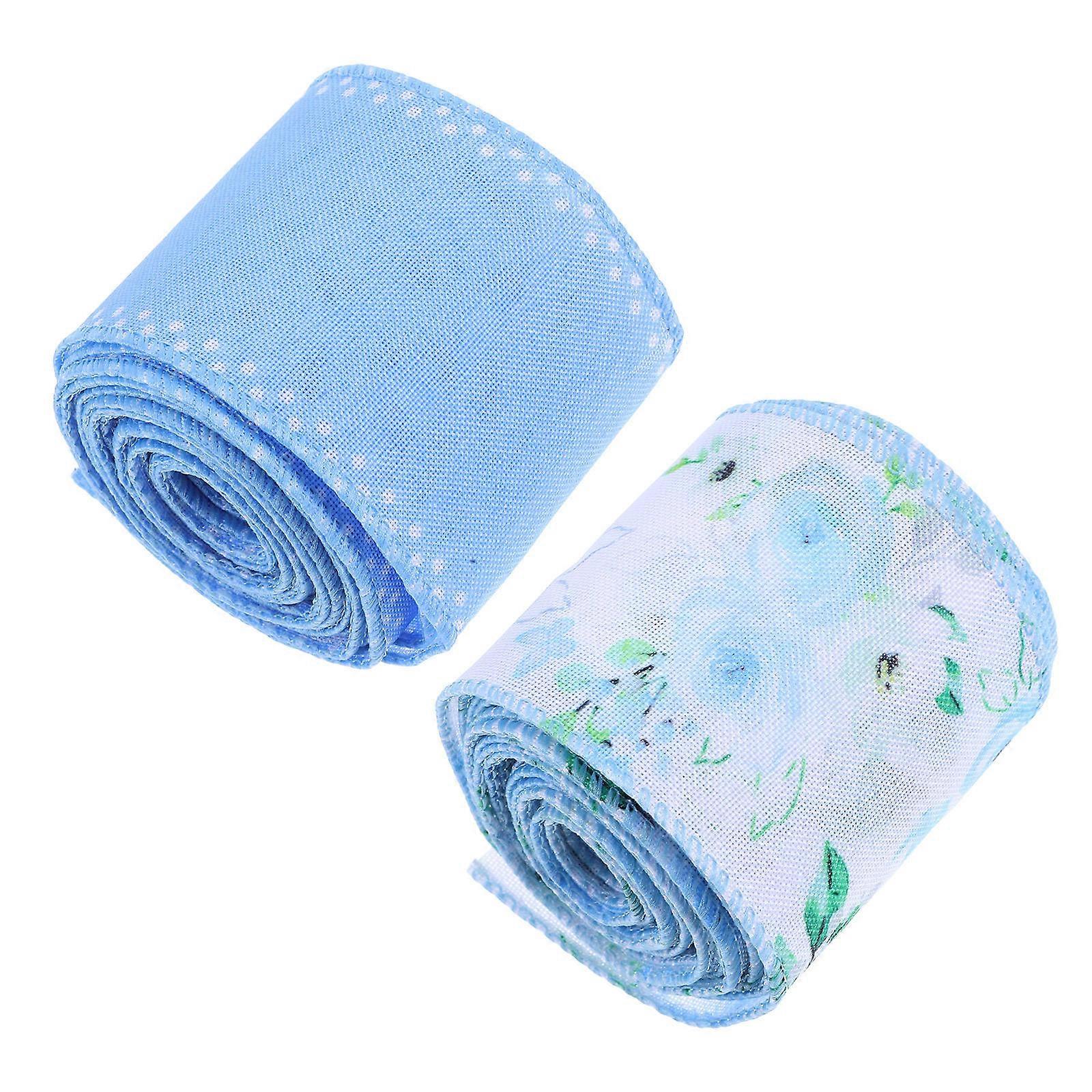 Floral Edge Ribbon 2pcs Flower Print Wired Ribbon for Spring Crafts, Wreaths, Bows, Wrapping, Indoor & Outdoor Use