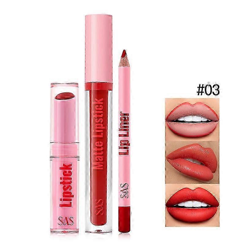 Ensemble de rouge à lèvres, Ensemble de rouge à lèvres mat imperméable à l’eau, Ensemble de brillant à lèvres et de crayon à lèvres, Crème douce longue durée 3-en-1