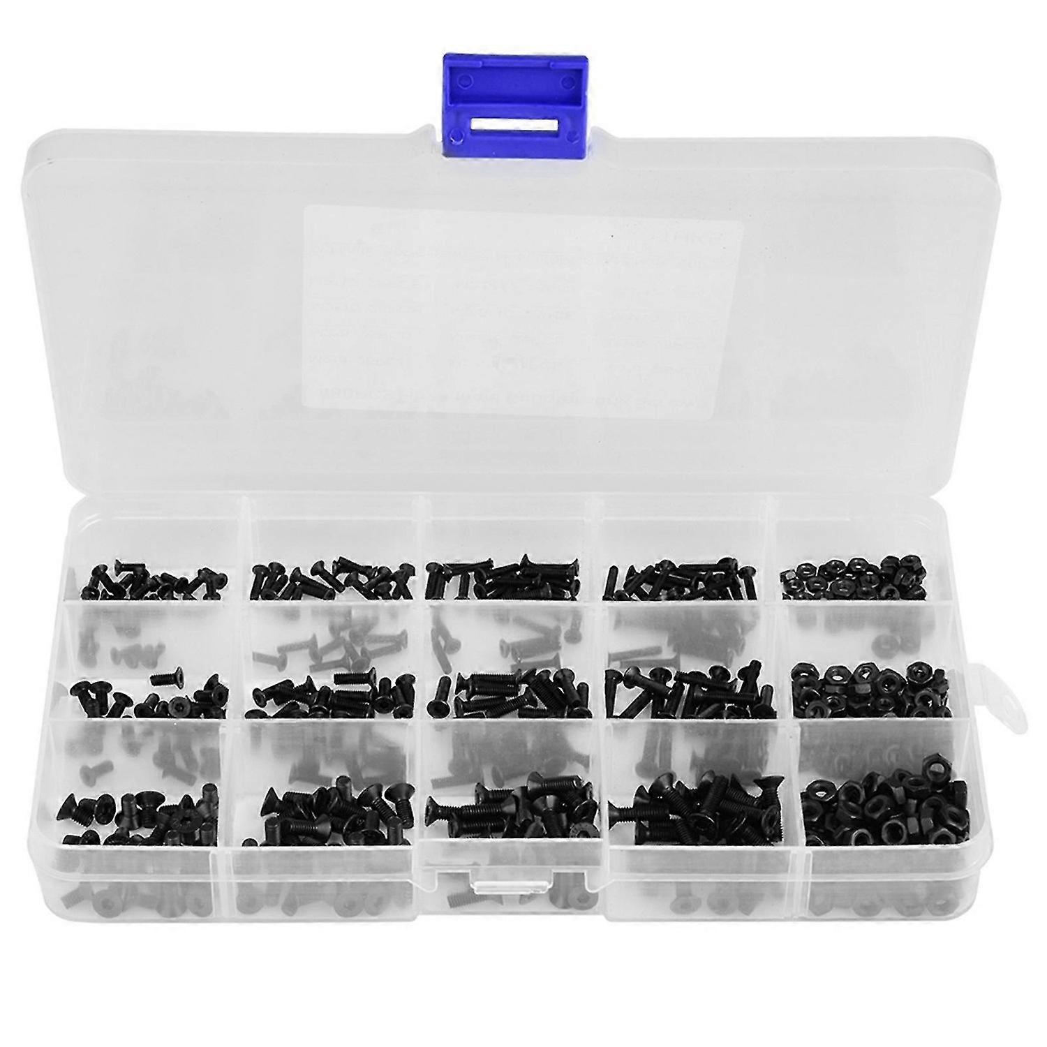 480pcs/set Black Carbon Steel Hexagonal Countersunk Screw Nut Kit M2 M2.5 M3