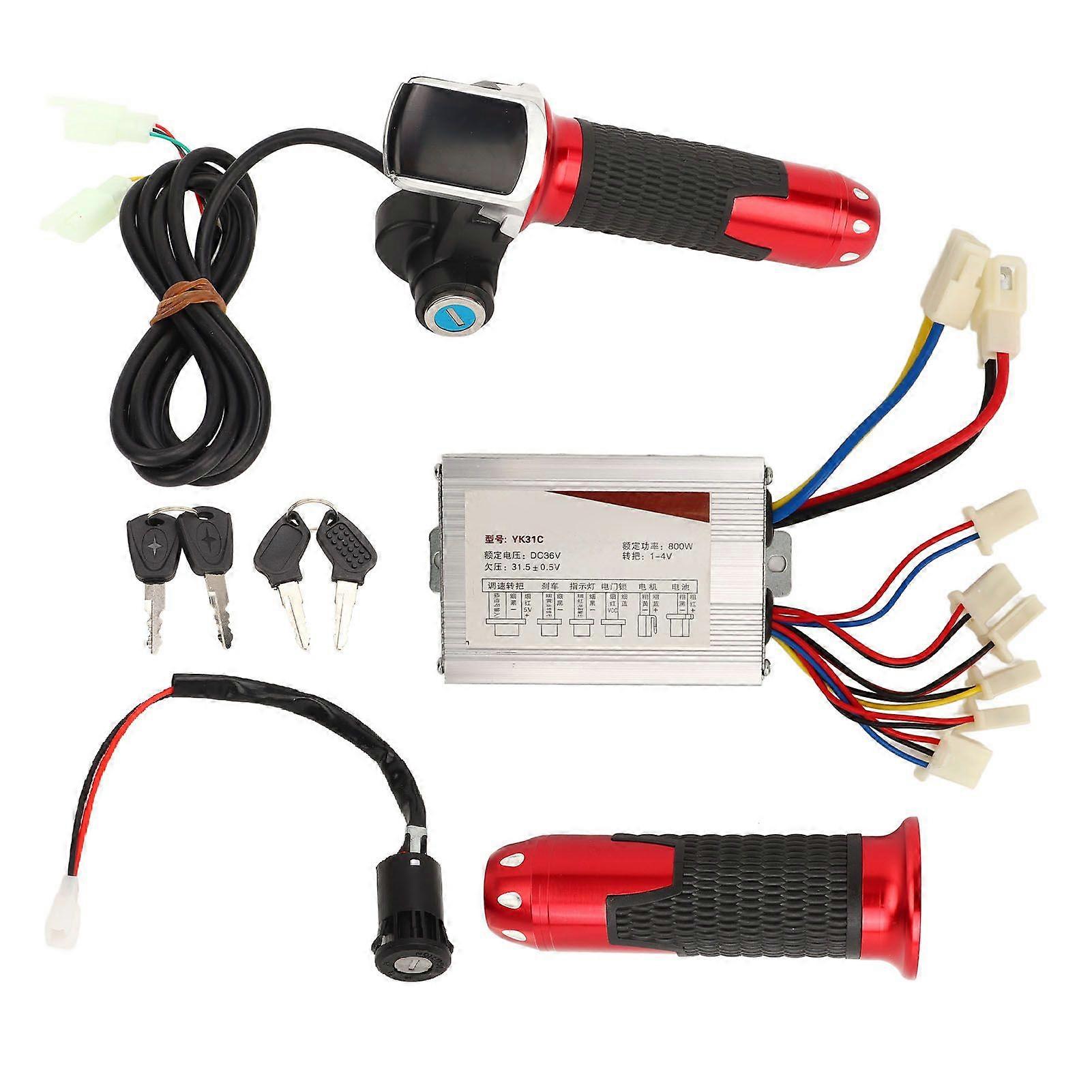 36V 800W Motor Speed Controller Throttle Twist Grip Electric Door Lock Kit Electric Bike Controller KitYMQX)
