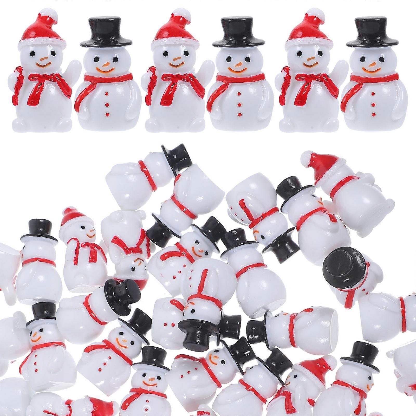40pcs Mini Snowman Figurines Resin Ornaments for Christmas DIY Craft Decorations with Assorted Hats for Holiday Home Display