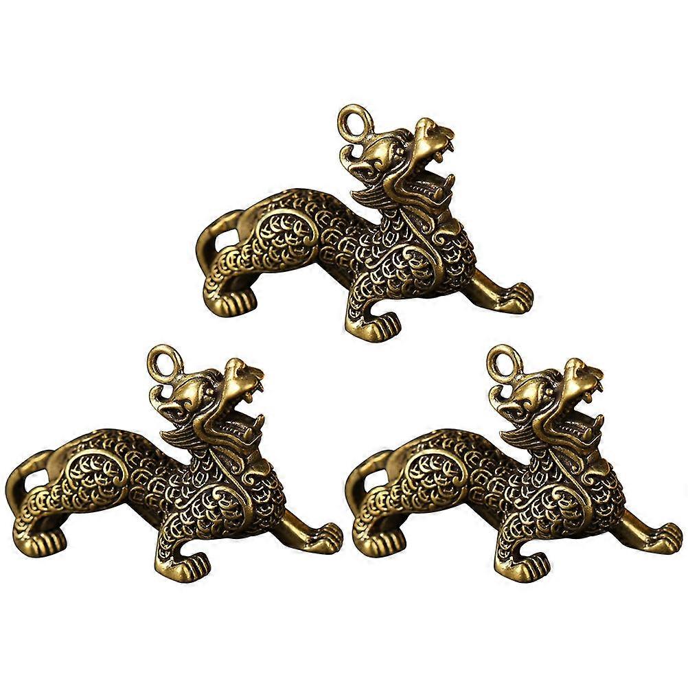 Vintage Keychain Decor Symbolic Brass Keychain Animal Shape Pendant Keychain Charm 3Pcs
