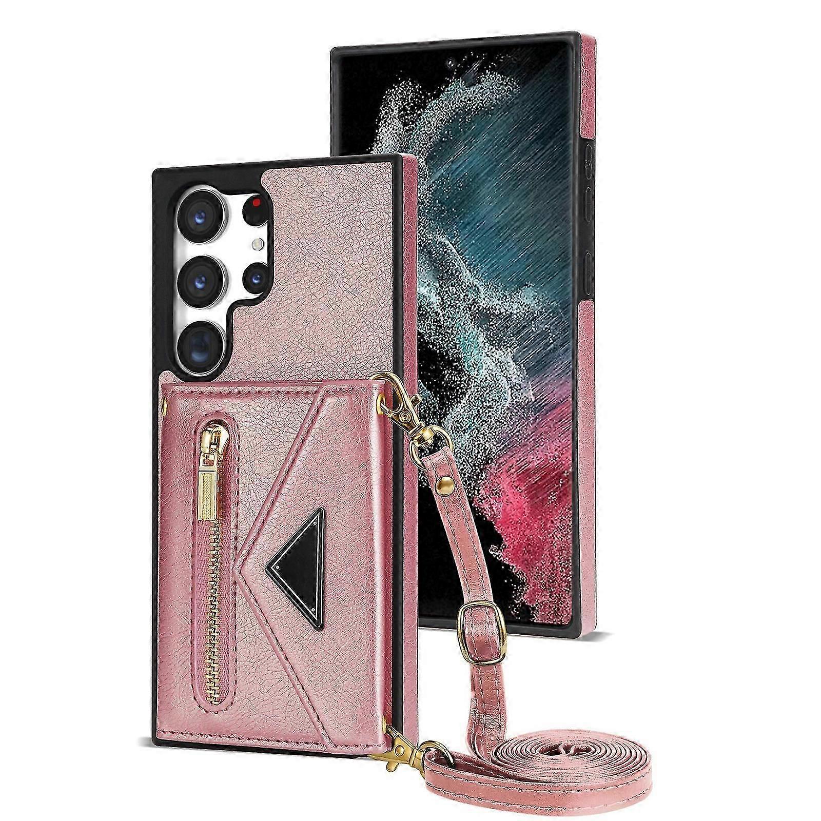 Flip Leather Wallet Cover for Samsung Galaxy S24 5G Crossbody Case with Credit Card Holder Strap Lanyard, Women Girl Purse Kickstand