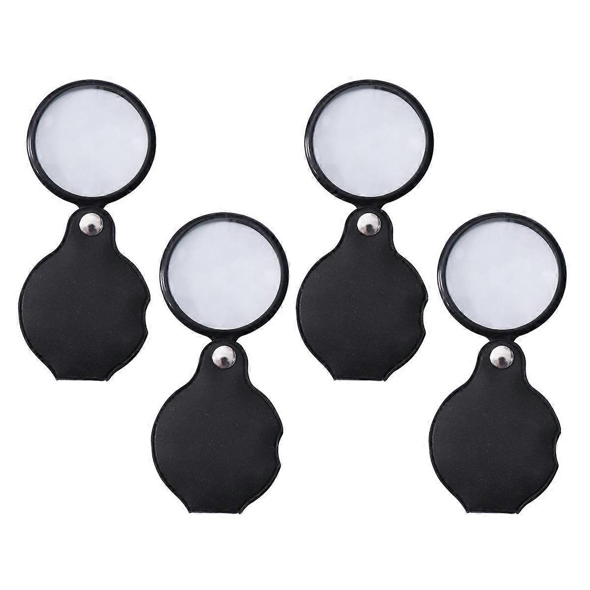 4pcs Pocket 5X Magnifying Glass Folding Magnifier Loupe with Protective Case for Reading and Inspection 50mm Diameter Black