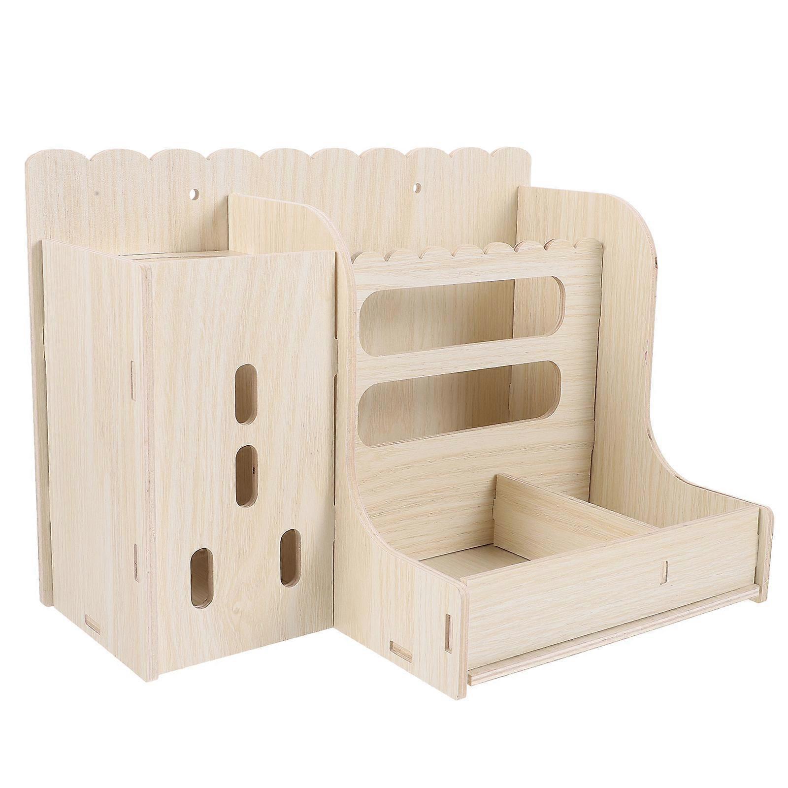 Durable Wooden Rabbit Feeder Holder for Guinea Pigs – Easy to Clean Floor Feeding Accessory with Stable Structure for Safe Grass and Hay Feeding