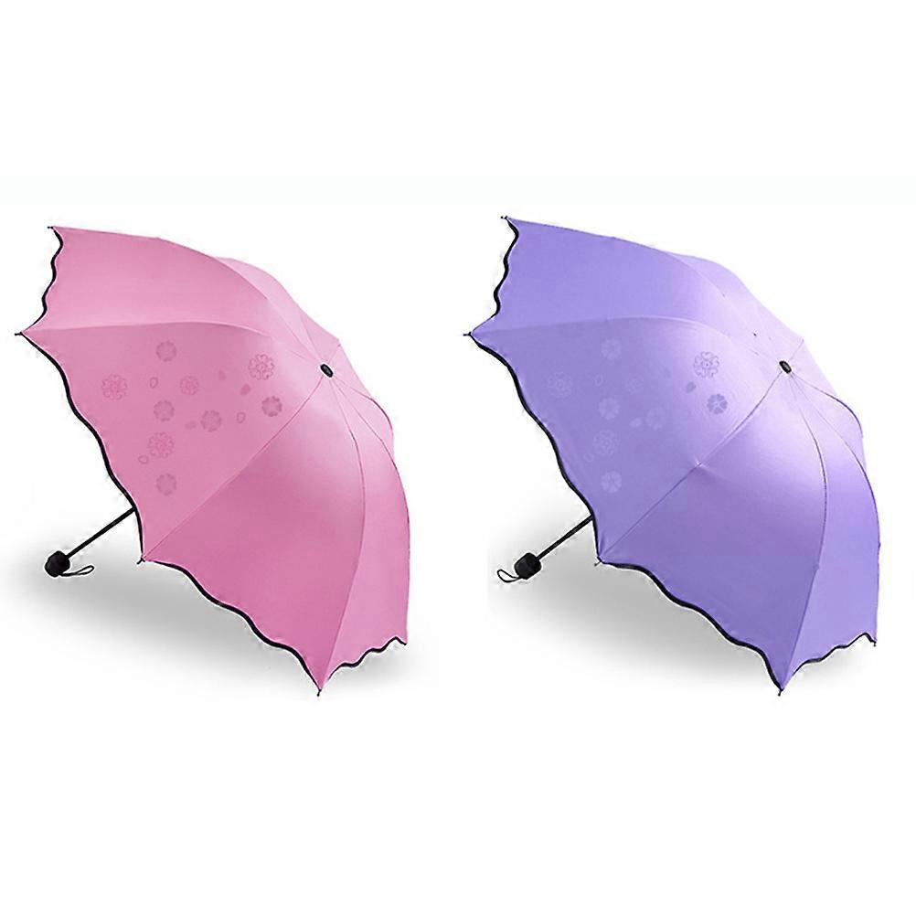 Compact Travel Umbrella Sun and Rain Folding Umbrella with Thickened Fabric and 8 Ribs(Pink)