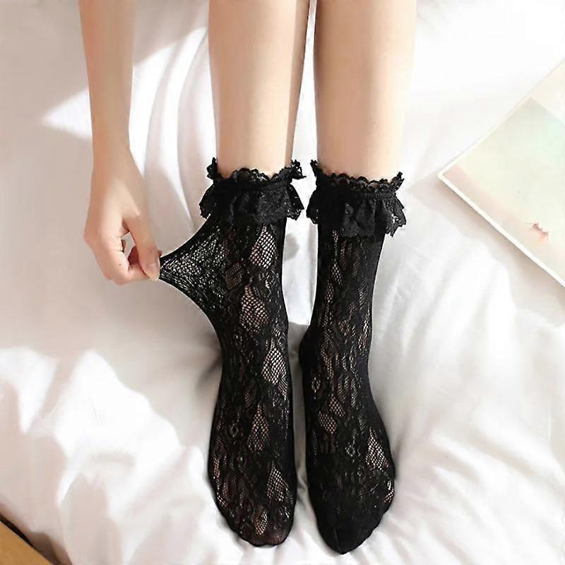 Sexy Lace Mesh Cute Lolita Socks Mixed Fiber Stretch Elasticity Ankle Net Yarn Thin Women Japanese Hollow Out Socks