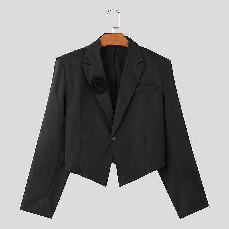 INCERUN Men Lapel Neck Long Sleeve One Button Floral Irregular Blazer Short Coats