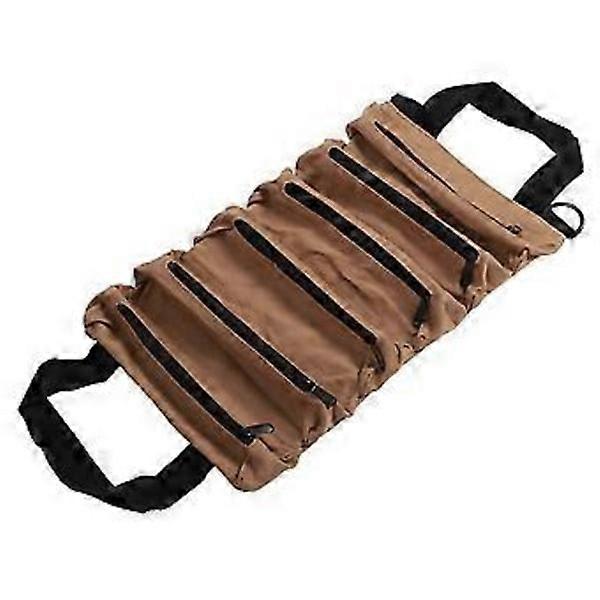 Tool roll with 6 zipper pockets, detachable parts organizer bag for wrench screwdriver socket pliers, khaki