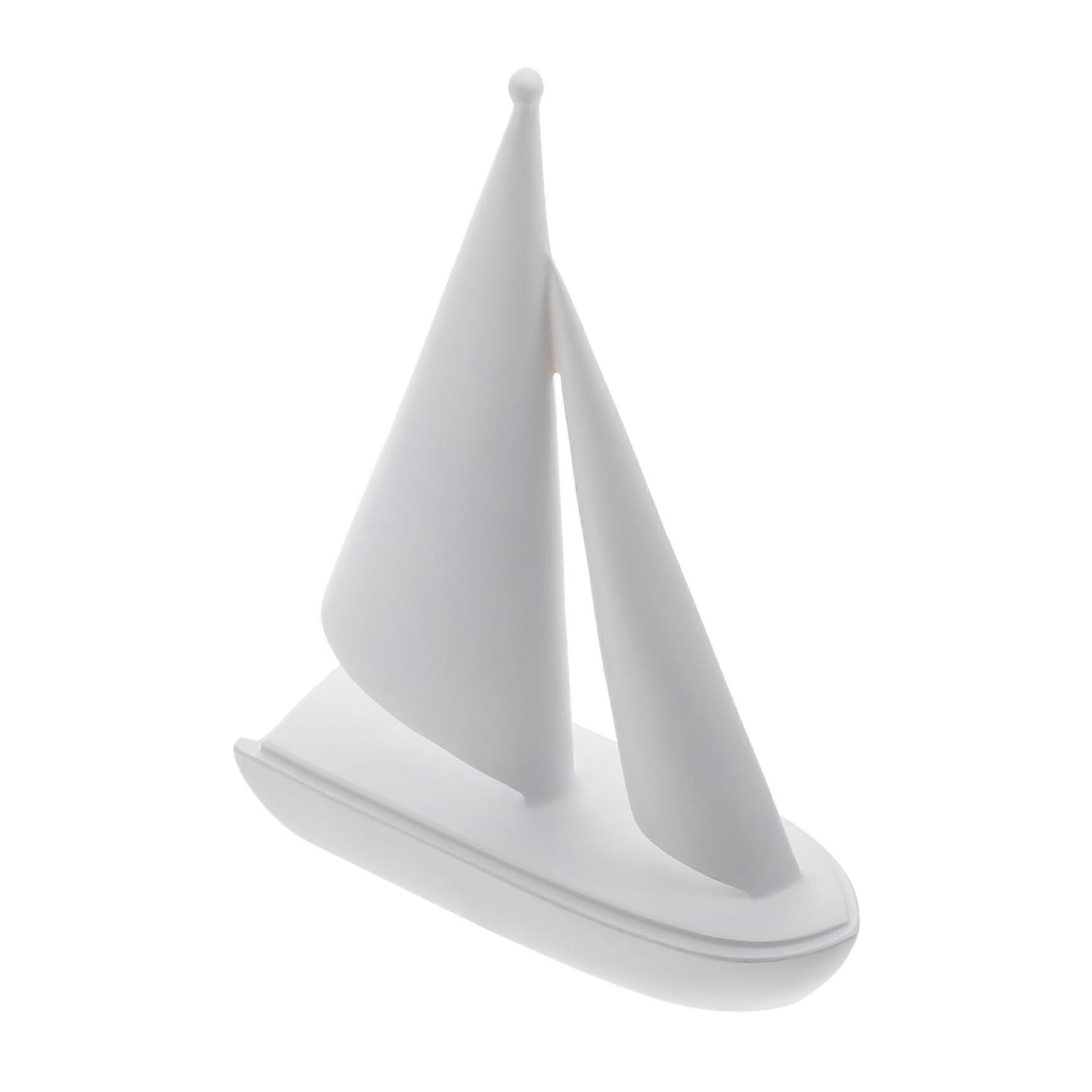Sailboat Model Resin Decoration for Home Office - White Boat Figurine Ornament, Nautical Style, 12 Inch, Coastal Decor