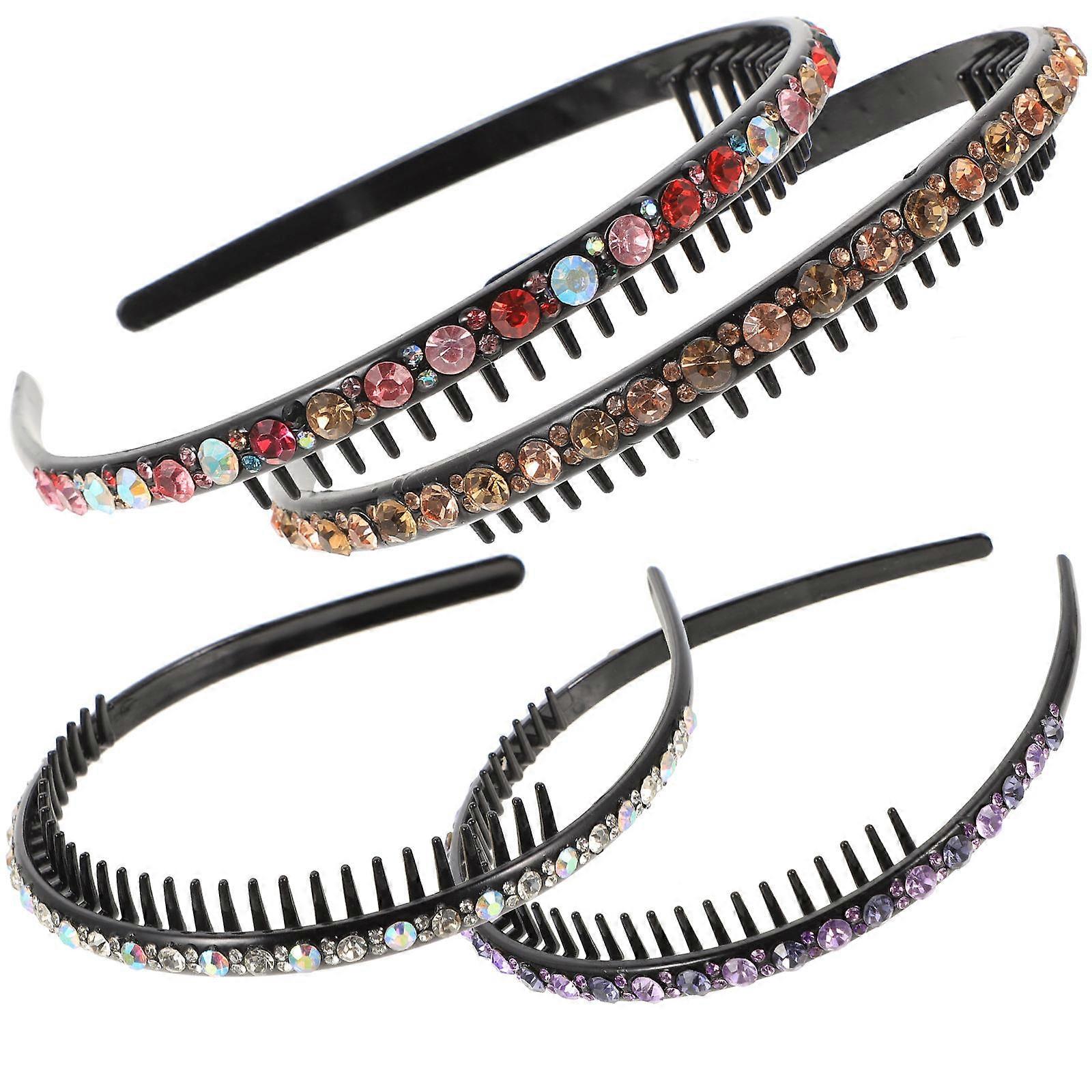 Rhinestone Hair Hoops for Daily Use Assorted Color Lightweight Comfortable and Durable 4 Pieces