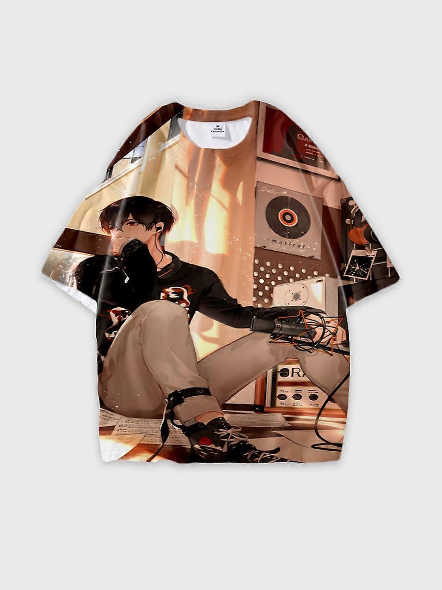 T-shirt round neck Role Pattern loose short sleeve E2490