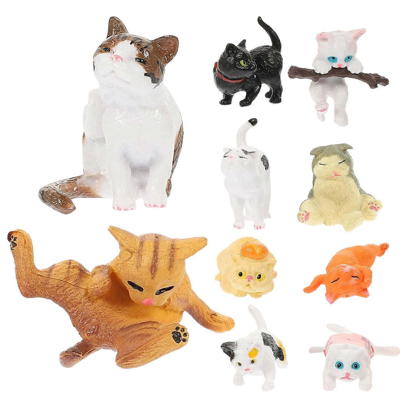Adorable Cat Figurines PVC Animal Ornaments for Playing Assorted Color 10 Pieces