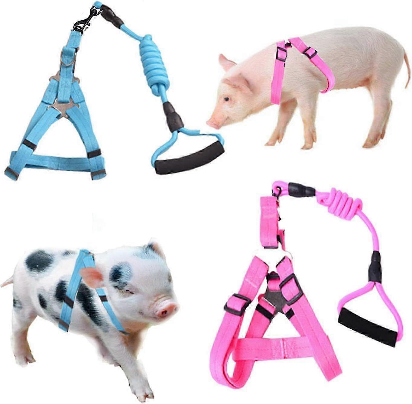 Mini Pig Harness, 2 Pieces Adjustable Small Pig Harness with Leash Set Pet Pig