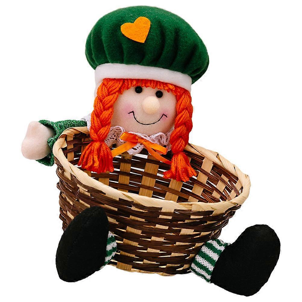 St Patrick's Day Candy Basket for Storage Use with Cartoon Doll Design Multi 7.5 Inches