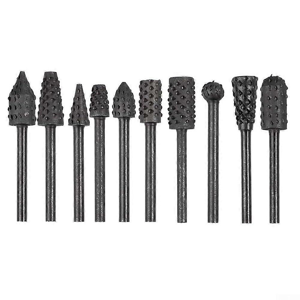 Wood Carving Files 18 Shank Set of 10 Rotary Burrs Rasp Drill Bits Carbon Steel Tools for Precision Shaping and Detailing