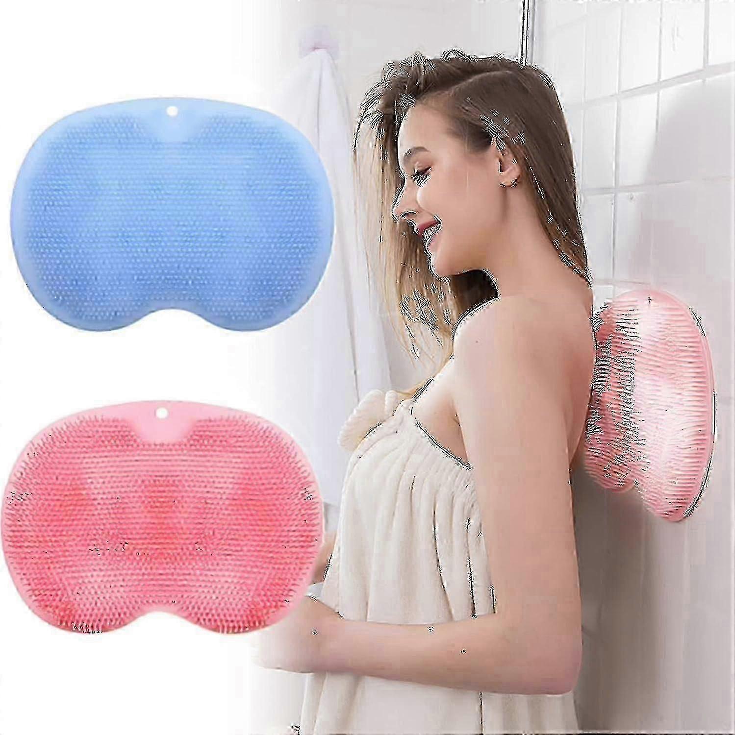 2 Pack Shower Back & Foot Scrubber,wall Mounted Back Scrubber Silicone Bath Massage Cushion Brush With Suction Cups