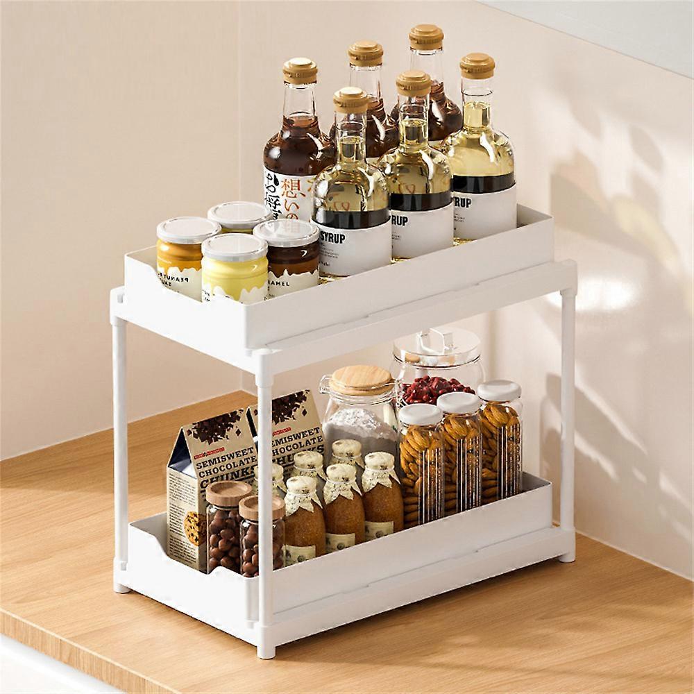 TKdaddy Dual Layer Under Sink Organizer Storage Rack Kitchen Drainer Shelf White