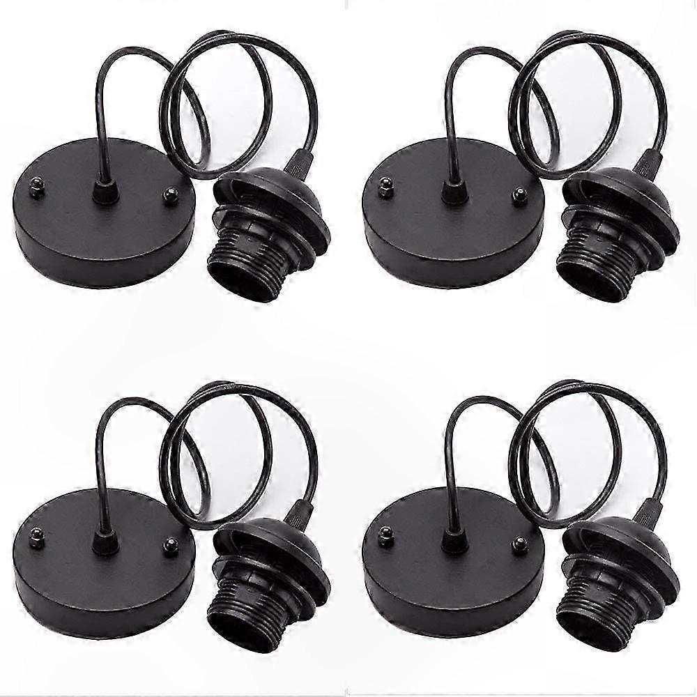 Black Vintage Edison Bulb Holder with 100mm Cable for Pendant Lighting Kits (4 Pack) E27 Socket Adapter